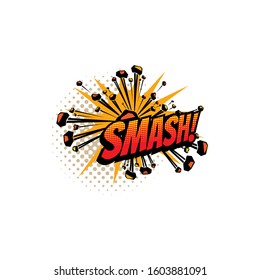 Sound Blast, Smash Bubble Cloud, Comic Book Cartoon Icon. Vector Smash Sound Cloud Explosion Burst Boom, Halftone Pop Art Effect