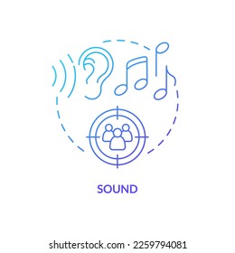 Sound blue gradient concept icon. Sensory branding sense abstract idea thin line illustration. Affecting customer perceptions. Memorable music. Isolated outline drawing. Myriad Pro-Bold font used
