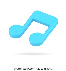 Sound blue note 3d icon. Musical volumetric symbol of symphonies. Creative design of audio compositions and sonatas. Decoration of song festivals and concerts. Realistic isolated render