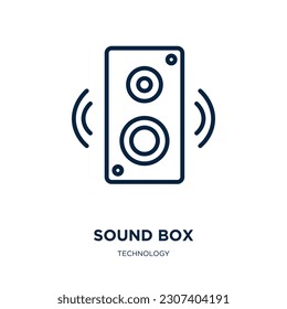 icono de la caja de sonido de la colección de tecnología. Caja de sonido lineal delgada, sonido, icono de contorno de caja aislado en fondo blanco. Señal de caja de sonido de vector de línea, símbolo para web y móvil