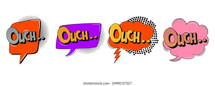 Sound bubble speech in trendy retro style. Comic sound effects. Ouch text.