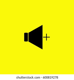 sound button icon, plus. Black icon on yellow background