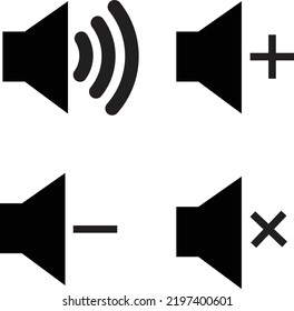 sound button set icons sound on and off, volume up and down, mute, loudspeaker sign, media web icon . Speaker audio icon set. Volume voice control on off mute symbol.