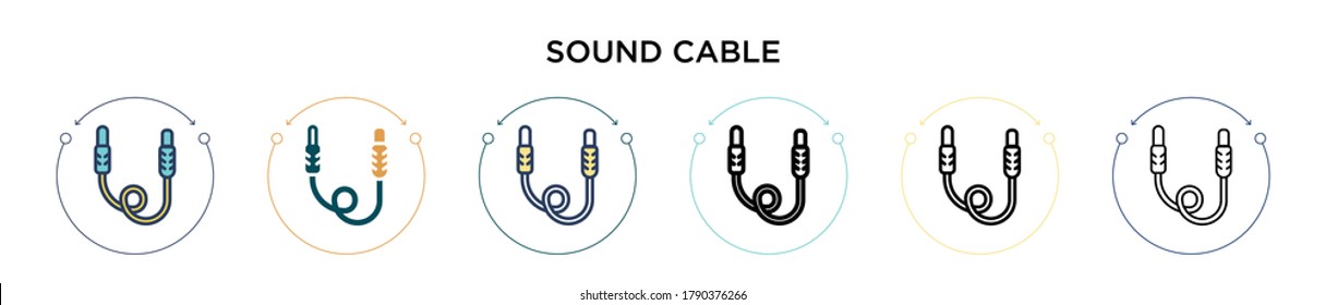 Sound cable icon in filled, thin line, outline and stroke style. Vector illustration of two colored and black sound cable vector icons designs can be used for mobile, ui, web