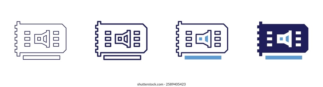 Sound card icon in 4 different styles. Thin Line, Line, Bold Line, Duotone. Duotone style. Editable stroke.