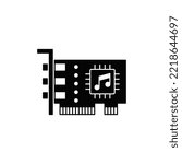 Sound card icon in black flat glyph, filled style isolated on white background