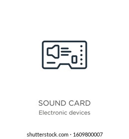 Sound card icon. Thin linear sound card outline icon isolated on white background from electronic devices collection. Line vector sign, symbol for web and mobile