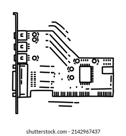 Sound Card for PC Part of Computer and Hardware Hand Drawn Icon Set Vector.