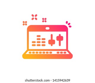 Sound check icon. DJ controller sign. Musical app on laptop symbol. Classic flat style. Gradient sound check icon. Vector