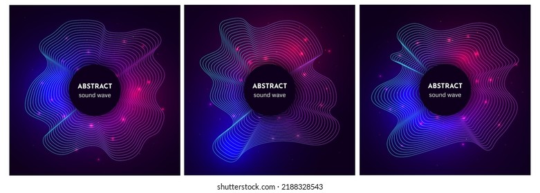 Sound circular wave with light effects. Set of luminous bright voice waves. Electronic equalizer in neon colors