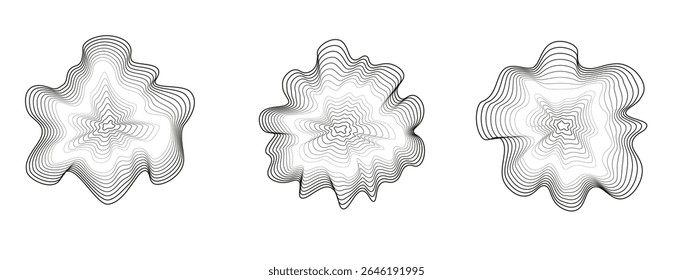 Sound circular waves. Abstract vector black wavy circles. Minimalistic sound lines, radial spectrum. Colorful cover for music poster and banner. Radial spectrum.