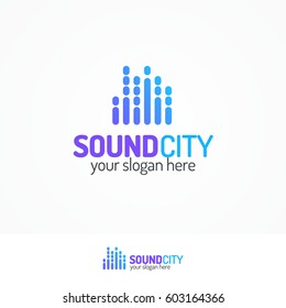 Sound city logo set modern color style isolated on white background for use music store, sound company, audio system shop, equipment market, dj etc. Vector Illustration 
