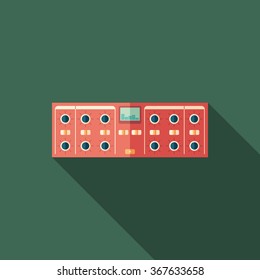 Sound compressor flat square icon with long shadows.