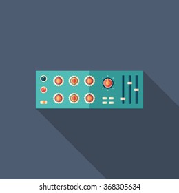 Sound compressor flat square icon with long shadows.