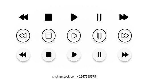 Sound control buttons set illustration. Play pause and next buttons