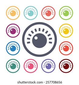 sound control flat icons set. Open colorful buttons 
