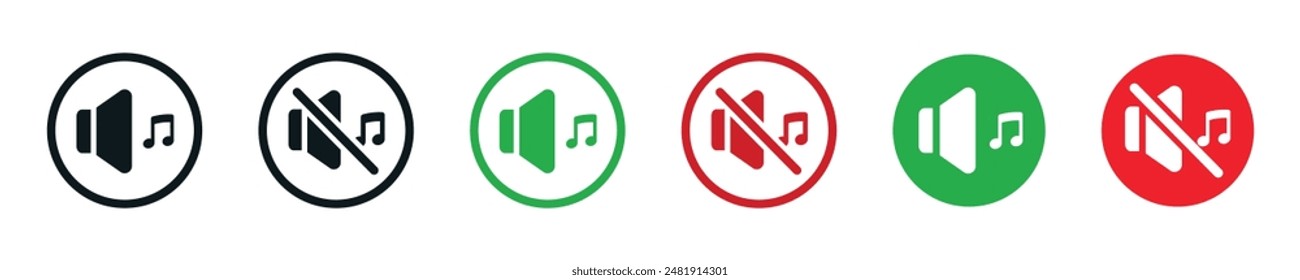 Iconos de control de sonido establecidos. Símbolo aislado de audio y volumen al silenciar. Icono de sonido de voces de audio moderno. Conjunto gráfico de volumen de iconos en el diseño de Vectores