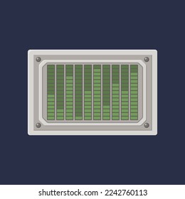 Sound control panel cartoon illustration. Retro console with levels. Metal dashboard or display of spacecraft or space ship. Equipment, machine, computer concept
