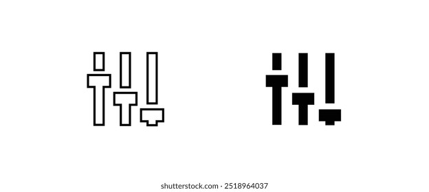 Icono del panel de control de sonido. Línea del Filtrar del puntero del Botón del ajuste e iconos planos fijados, movimiento editable aislado en blanco, ilustración lineal del contorno del Vector, estilo del diseño del logotipo del símbolo