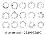 Sound controller interface circle button volume adjustment dial monochrome black line set vector illustration. Round level knob rotary control scale switch electronic element regulation audio settings