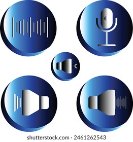 Sound controls button set flat round Interface web button multimedia mute and audio music volume vector illustration eps.format