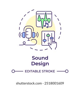 Sound design multi color concept icon. Media production, sfx. Soundboard, digital editing. Round shape line illustration. Abstract idea. Graphic design. Easy to use in infographic, presentation