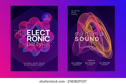 Sound Design. Night Club Set. Blue Fest Flyer. Green Dj Poster. Music Electro Template. Electronic Audio Invitation. Trance Cover. Violet Sound Design