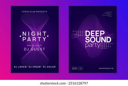 Sound Design. Trance Vector. Night Club Flyer. Pink Dance Banner. Electronic Beat Invitation. Violet Techno Background. Music Festival Element. Blue Sound Design