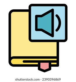 Sound digital book icon outline vector. School media. Ebook college color flat