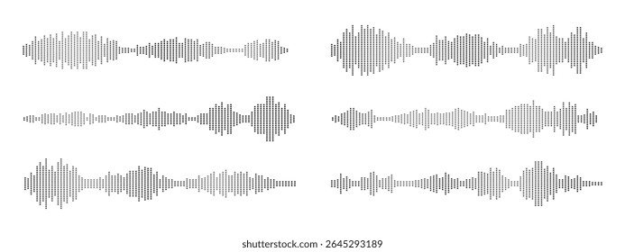 Pontos de som acenam com gravações de mensagens de áudio de voz, . Pontos de onda de som podcast para transmissão de áudio online. Conjunto de símbolos de música, para reprodutor de música e mensagens de áudio de voz. Ilustração vetorial