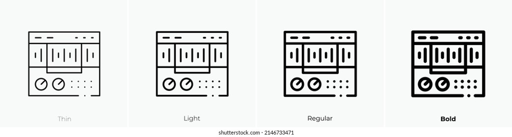 sound editing icon. Thin, Light Regular And Bold style design isolated on white background