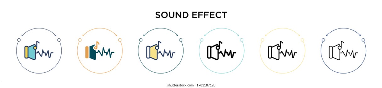 Sound effect icon in filled, thin line, outline and stroke style. Vector illustration of two colored and black sound effect vector icons designs can be used for mobile, ui, web