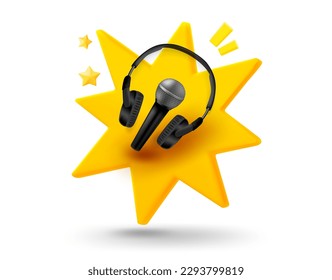 Sound elements with explosion effect. 3d vector mobile application icon with notification