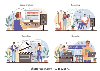 Sound engineer concept set. Music production industry, sound recording