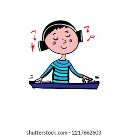Sound engineer at the console. Color vector illustration