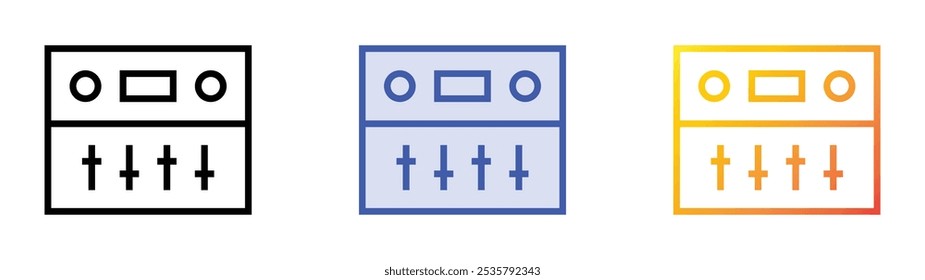 Icono de ingeniero de sonido. Lineal, relleno azul y diseño de estilo degradado aislado sobre fondo blanco