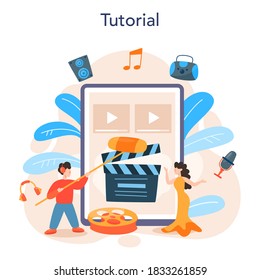 Sound engineer online service or platform set. Music production industry, sound recording studio equipment. Online tutorial. Vector illustration in cartoon style
