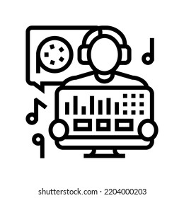 vector de icono de línea de película de producción de vídeo de ingeniería de sonido. señal de película de producción de video de ingeniero de sonido. símbolo de contorno aislado ilustración negra