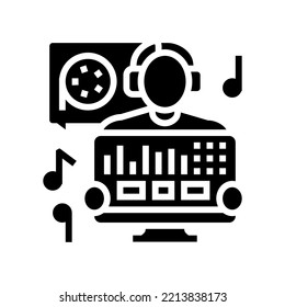 vector de icono de glifo de película de producción de vídeo de ingeniería de sonido. señal de película de producción de video de ingeniero de sonido. ilustración de símbolo aislado