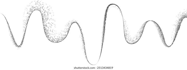 Equalizador de som . Sinal de frequência de sinal de áudio . Forma ondulada linear de fluido de fluxo abstrato . Linhas de volume acústico. Linhas curvas grunge . Onda sonora de música . Objeto Distpressed Vetor