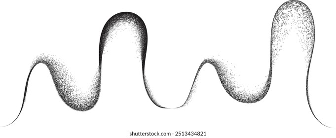 Equalizador de som . Sinal de frequência de sinal de áudio . Forma ondulada linear de fluido de fluxo abstrato . Linhas de volume acústico. Linhas curvas grunge . Onda sonora de música . Objeto Distpressed Vetor