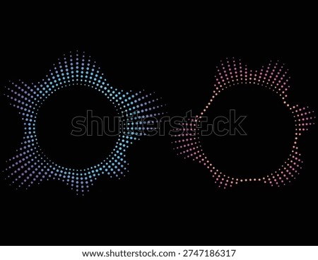 Sound equalizer colorful circular with lines and dots on a dark background gradient neon circular sound wave frames,