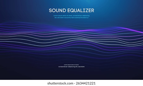 Plano de fundo abstrato da onda do equalizador de som. Música rádio digital ai. Efeito de batida de voz de frequência de áudio. Tecnologia de vetor de pulso. Espectro de forma de onda neon do microfone. Sinal da linha de movimento de energia.