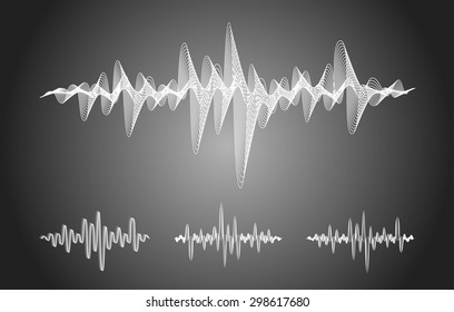 Sound equalizer waves graphic set in vector format on gray background
