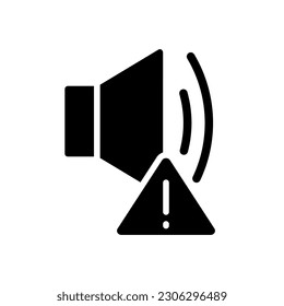 Sound error black glyph icon. Device breakage. Media player failure. Loudspeaker is broken. Warning signal. Silhouette symbol on white space. Solid pictogram. Vector isolated illustration