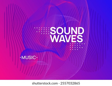 Sound Event. Blue Night Club Banner. Electronic Beat Invitation. Dance Concert Element. Edm Design. Violet Party Set. Electro Vector. Green Sound Event