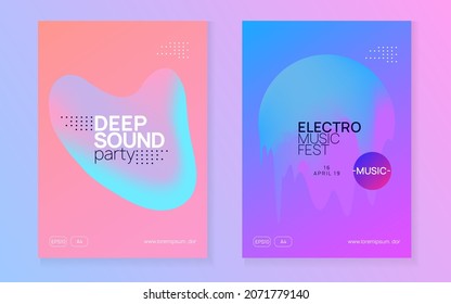 Sound Event. Dance And Exhibition Shape. Linear Neon Party. Graphic Pattern For Brochure Layout. Wavy Glitch For Cover. Purple And Turquoise Sound Event