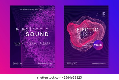 Sound Event. Nightclub Audio Illustration. Festival Cover. Violet Fest Design. Party Set. Dj Trance Element. Blue Edm Banner. Pink Sound Event