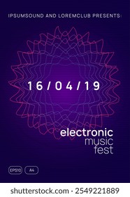 Sound Event. Trance Cover. Blue Music Background. Green Night Club Flyer. Dance Set. Soundwave Audio Illustration. Discotheque Festival Element. Violet Sound Event