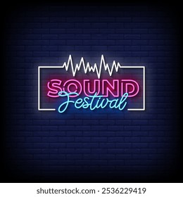 sound festival neon sign vector with brick wall background